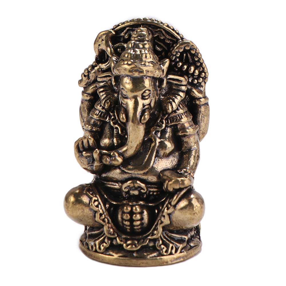 Mini Elephant God Figure Sculpture Brass Elephant Hindu God Figurines Lucky Ganesha Statue Desktop