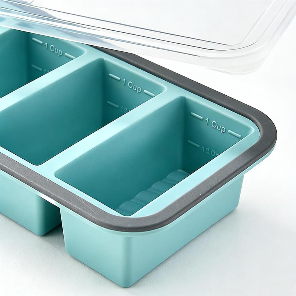 Silicone Freezer Molds with Lids Food Storage Containers Easy Release for Soup Sauce Broth Rice Butter Ice Cubes Meal Prep