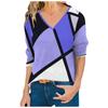 Women's Fashion Casual Temperament V-neck Irregular Striped Geometric Print Long Sleeve Blouse