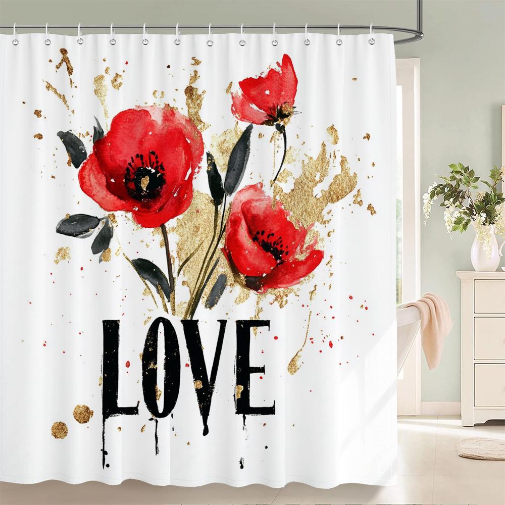 

Modern Pink Love Style Pattern Shower Curtain Bath Curtain Romantic Printed Bathroom Curtains For Home Decoration Curtain W60H190(CM)-1 Pcs