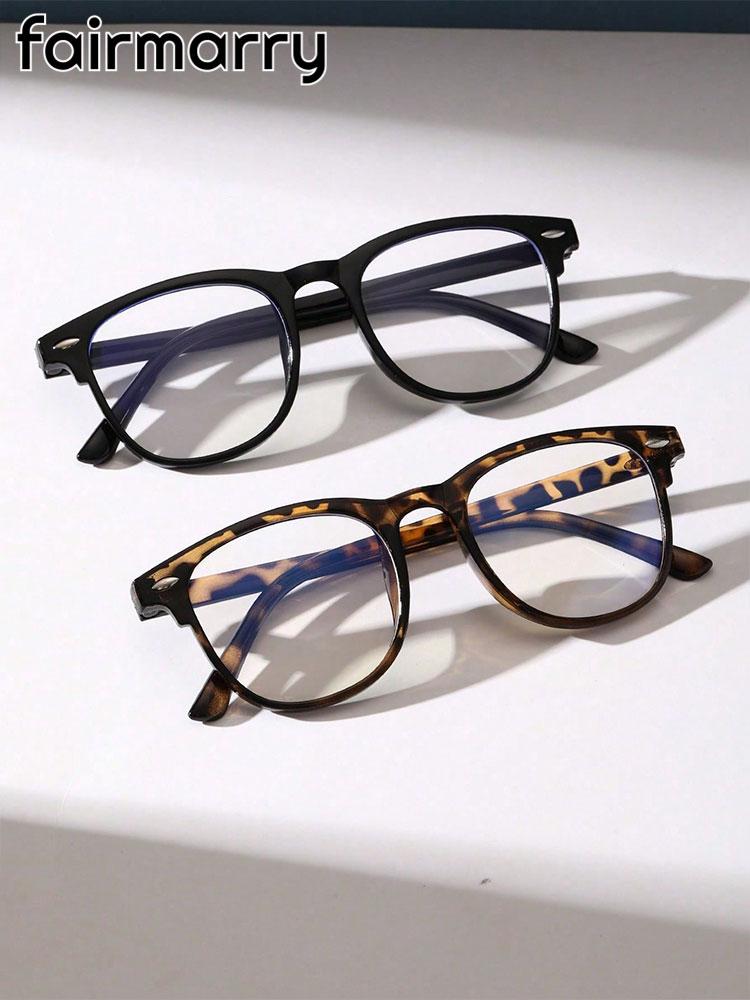 2PCS Fashionable Classic Square Frame Vintage Anti-Blue Light Clear Glasses For Daily Reading Office Life Eyewear Decor .