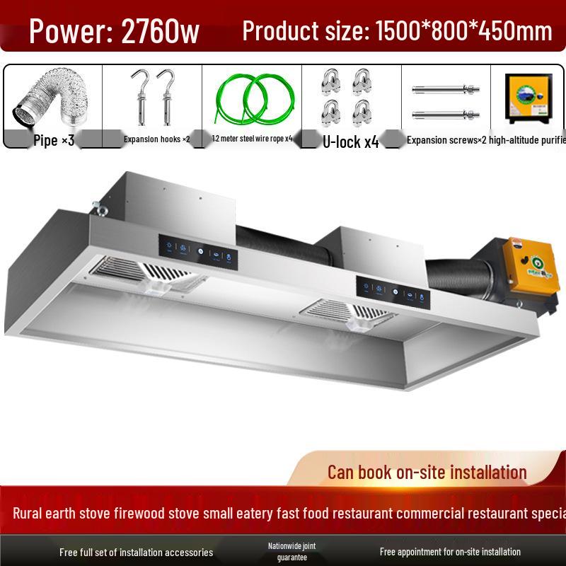 Commercial High-Suction Stainless Steel Range Hood for Restaurants with Wood-Fired Stove Purification