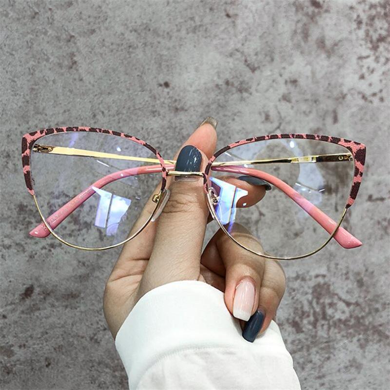 Blue Light Blocking Women Cat Eye Nearsighted Glasses Metal Leopard Frame Short-Sight Eyeglasses Diopter 0 -0.5 -0.75 To -6.0
