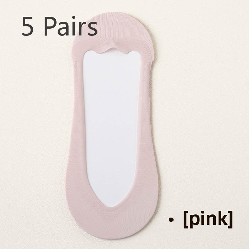 5 Pairs of Women's Summer Thin Ice Silk Cotton Breathable Heel Shallow Mouth Invisible Boat Socks