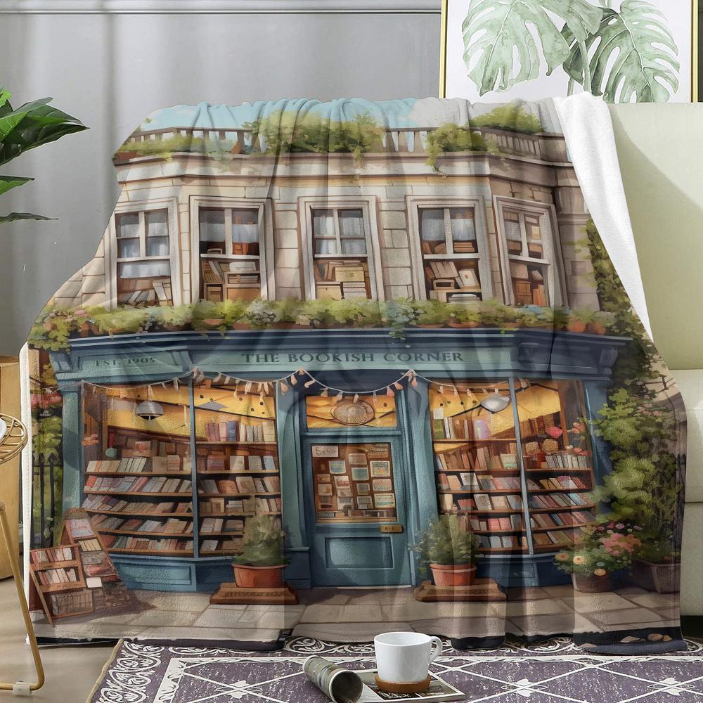 Vintage Book Store Throw Soft Flannel Throw Summer Ac Blanket Lightweight Cool Nap Blanket For Sofa Bed Couch Travel