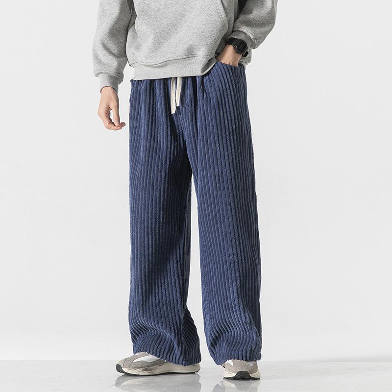 Mens Plus Size Corduroy Straight Wide Leg Retro Chinese Style Casual Long Pants