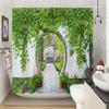 Shower Curtain: Serene Garden Path with Lush Greenery and Flowers for a Tranquil Bathroom Decor