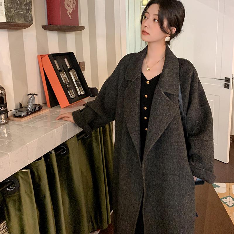 

Женское пальто миди из серой шерсти альпаки большого размера 2024: Высококачественный, Свободный крой, Двусторонний, Утолщенный Medium серый