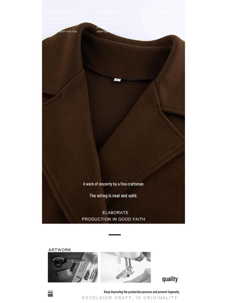 High-end Women's Autumn/Winter Woolen Coat with Versatile Waist Tie and Suit Collar