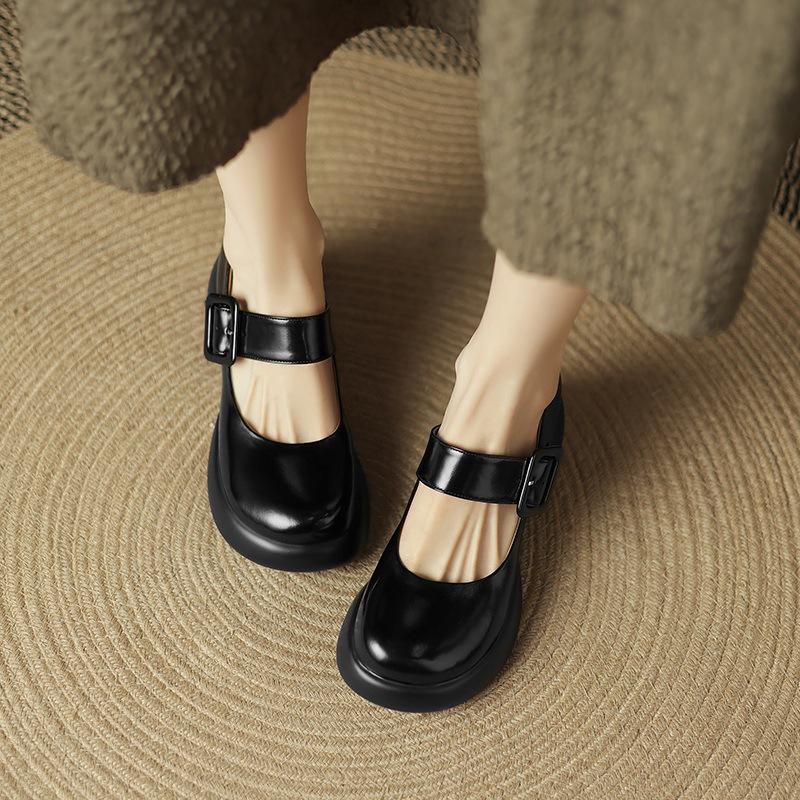 

Ретро туфли Мэри Джейн на толстой подошве и толстом каблуке, одинарные туфли на подошве-маффин, женская весенняя новая женская обувь, неглубокий высокий каблук 39 чёрный