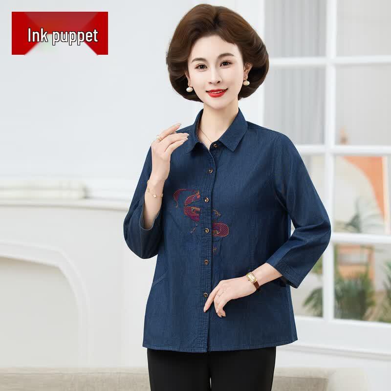 Elegant Plus Size Women s Embroidered Cardigan Shirt 3XL
