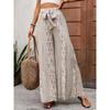 Casual Vacation Style Lace-up Geometric Floral Print Wide-leg Pants for Women