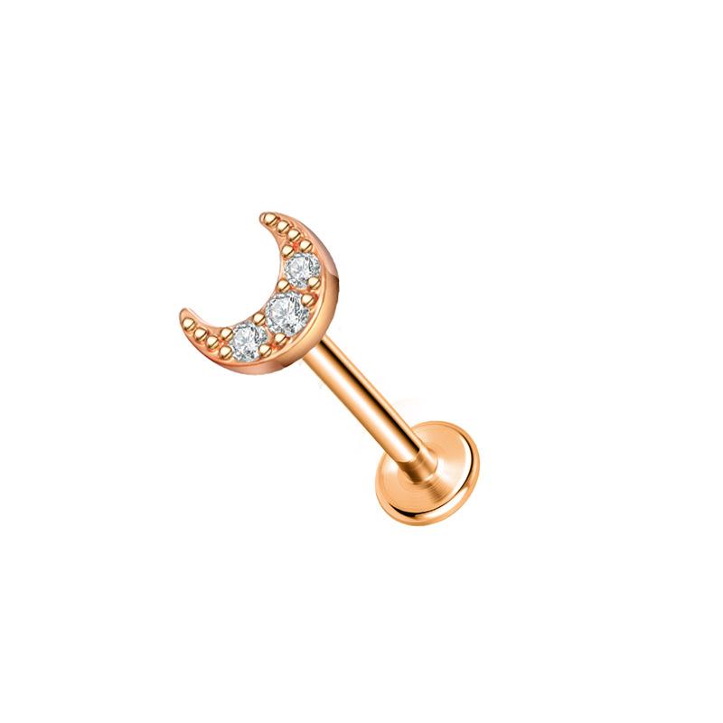 Steel Bar Heart & Cross Zircon Earrings - Women's 16G Cartilage & Lip Studs