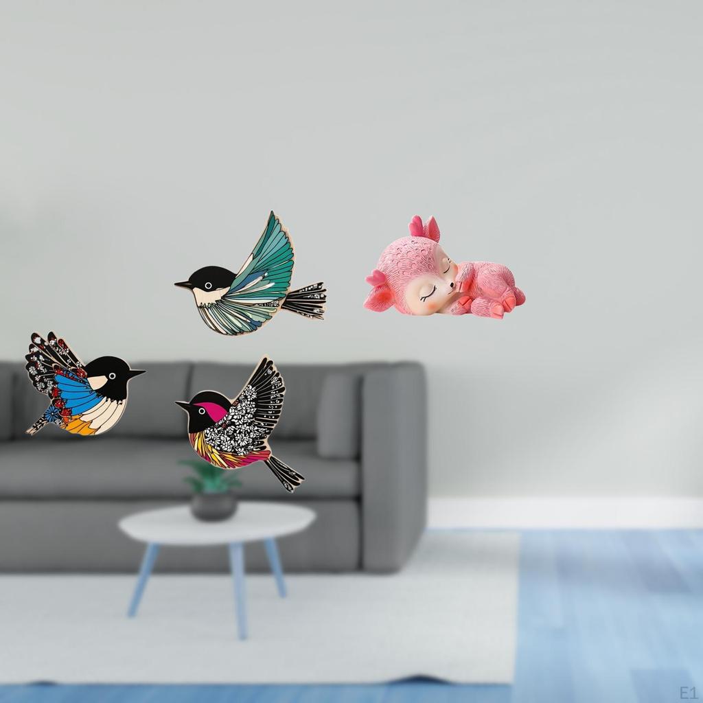 Wooden Bird Wall Art And Resin Sleeping Deer Statue Figurine for Garden Study Room Farmhouse Kitchen