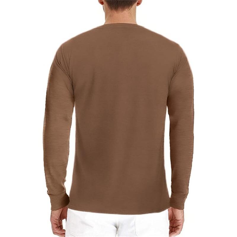 Fashionable Men's Henley Shirt Long Sleeve Button-up T-shirt with Pocket Digital Print Solid Pattern