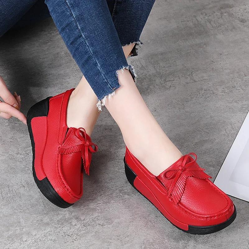 Leichte Mode Dicke Sohle Plateau Schuhe Damen Echtes Leder Hohe Qualität Keilabsatz Schuhe Damen Weich Rutschfest Mutter Schuhe