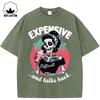 Expensive Talks Back Iced Drink Skulls Print Women Washed Holes T-Shirt Summer T Shirt Casual Clothes Y2K Cotton Tops