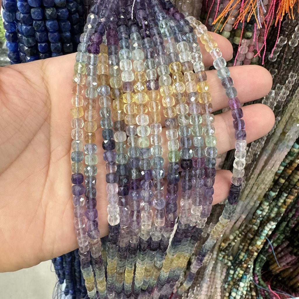 Gradient Purple-Green Fluorite Cube Beads, 4mm, Semi-Finished for DIY Jewelry Necklace and Bracelet Accessories