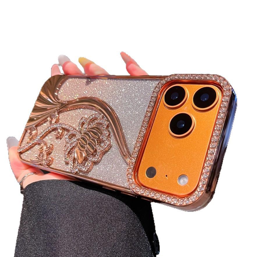 TPU Electroplated Rhinestone Floral Vine Glitter Gradient Apple Phone Case for iPhone 16 Pro Max/15/14