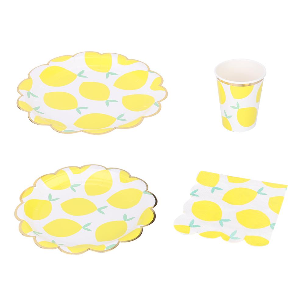Cute Lemon Fruit Themed Wedding Party Disposable Paper Cup Plate Napkin Tableware Set