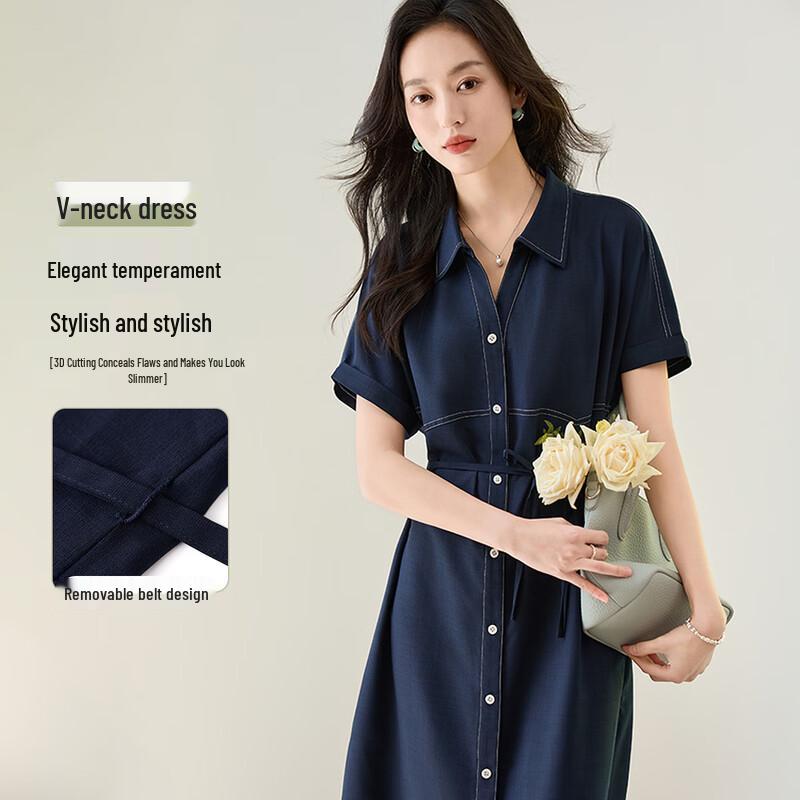 Women s Loose Fit Lapel Shirt Dress M
