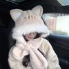 Keep Warm In Winter Cute Little Fox Hat Scarf Integrated Women's Plush Thickened Warm Cycling Cold Protection Ear Hat Women