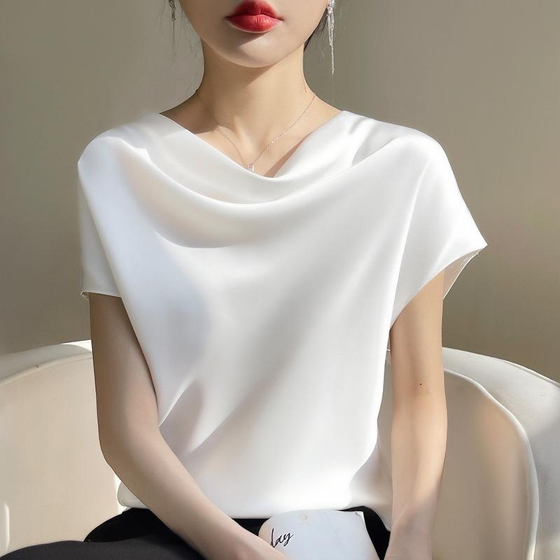 Spring and Summer New Short Style Women s French Collar Temperament Simple Short-sleeved Tops L белый
