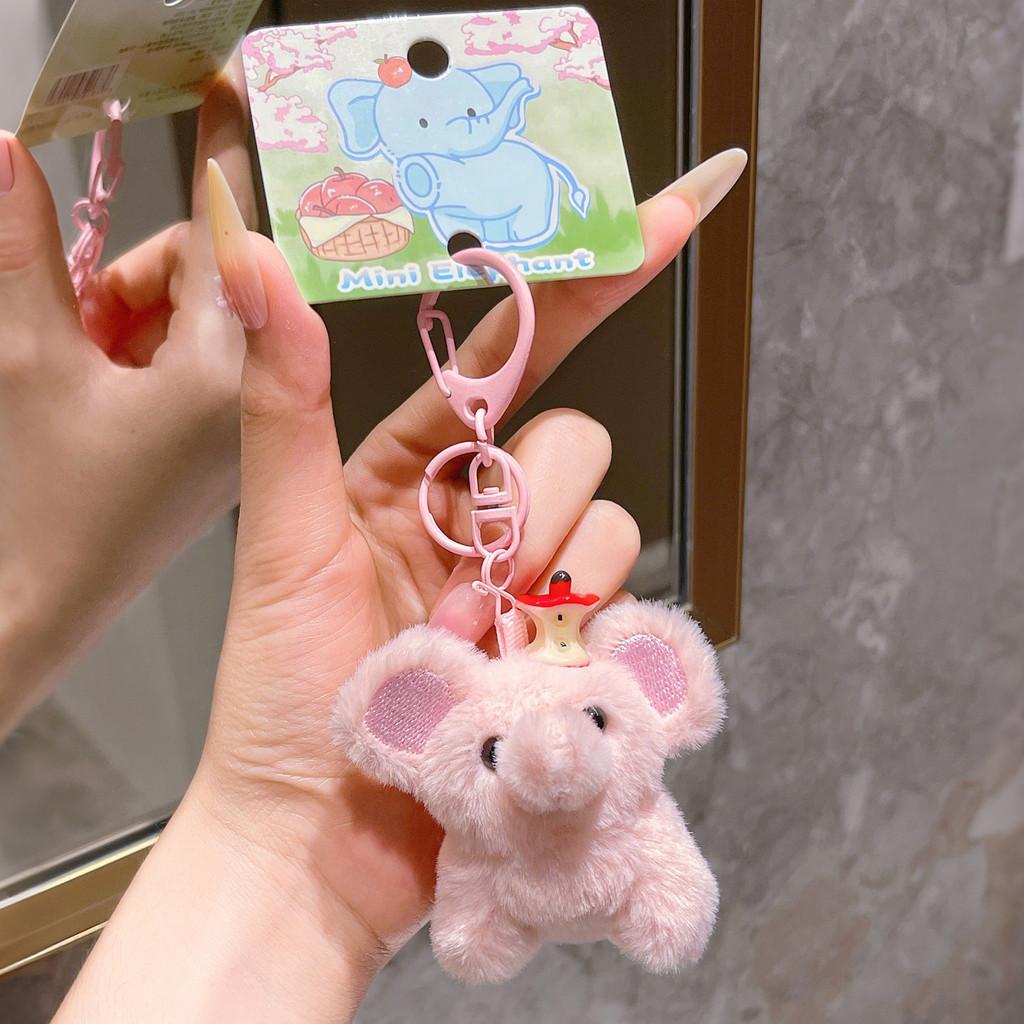 Elephant Adorable Cartoon With Apple Peach Plush Toy Pendant Keychain For Gift