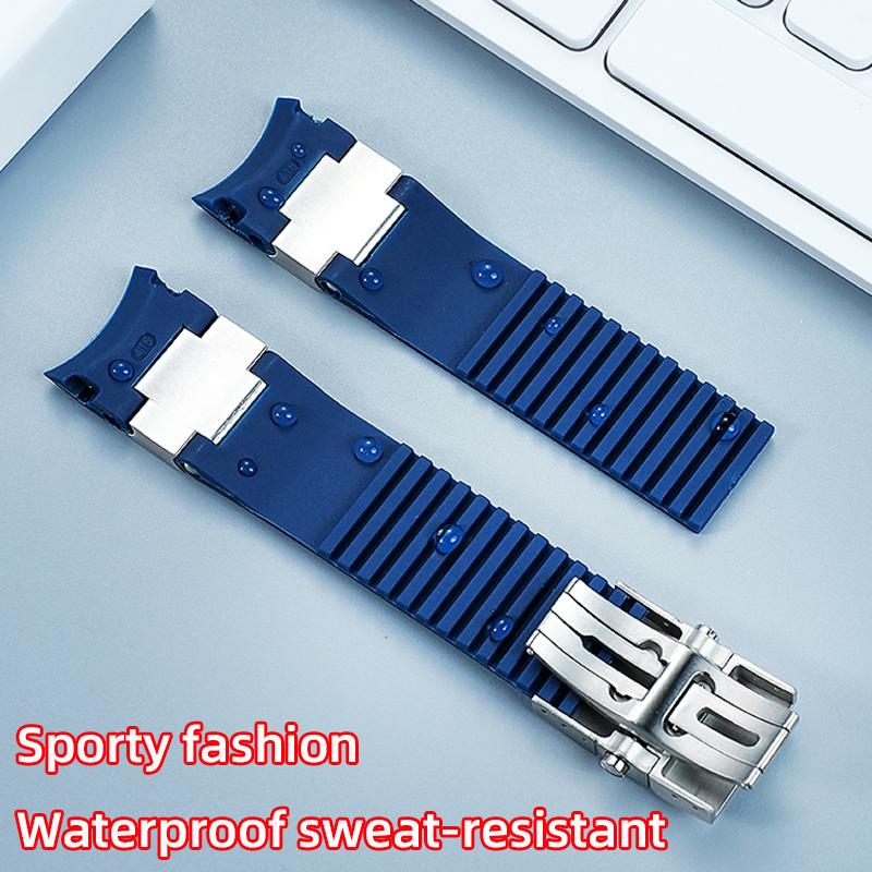 Natürliches Gummi Uhrenarmband 22mm Gebogen für Ulysse Nardin 263-10-3/93 263 DIVER Silikonarmband Faltschließe Wasserdichte Armbänder