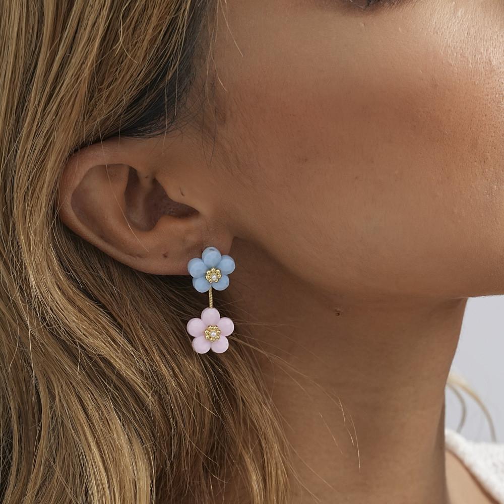 Resin Stylish Floral Stud Earrings Trendy Geometric Design Women For