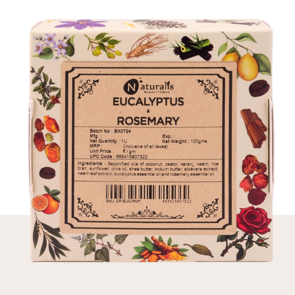 Naturalis Eucalyptus Soap Handmade Cold-Pressed Soap with Organic Rosemary Oil Organic Soap for Deep Cleansing, Hydration, Skin Soothing, a
