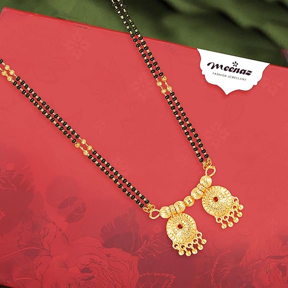 2 Vati Wati Mangalsutra Tradizionale Indiano 1 Grammo Oro Elegante Maharashtriano Catena Lunga Per Donne Ragazze Signore