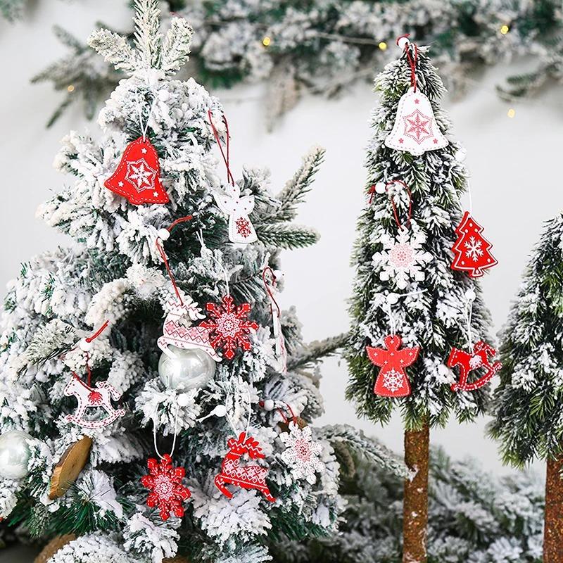 12Pcs Creative Christmas decorations DIY Christmas wooden pendants Christmas tree box set reindeer bell angel heart pendants