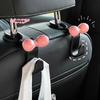 M-1Pc Pink Bow Car Seat Back Hooks, Cute Girly Car Interior Organizer, Seamless Hangers For Bags, Purses & Groceries