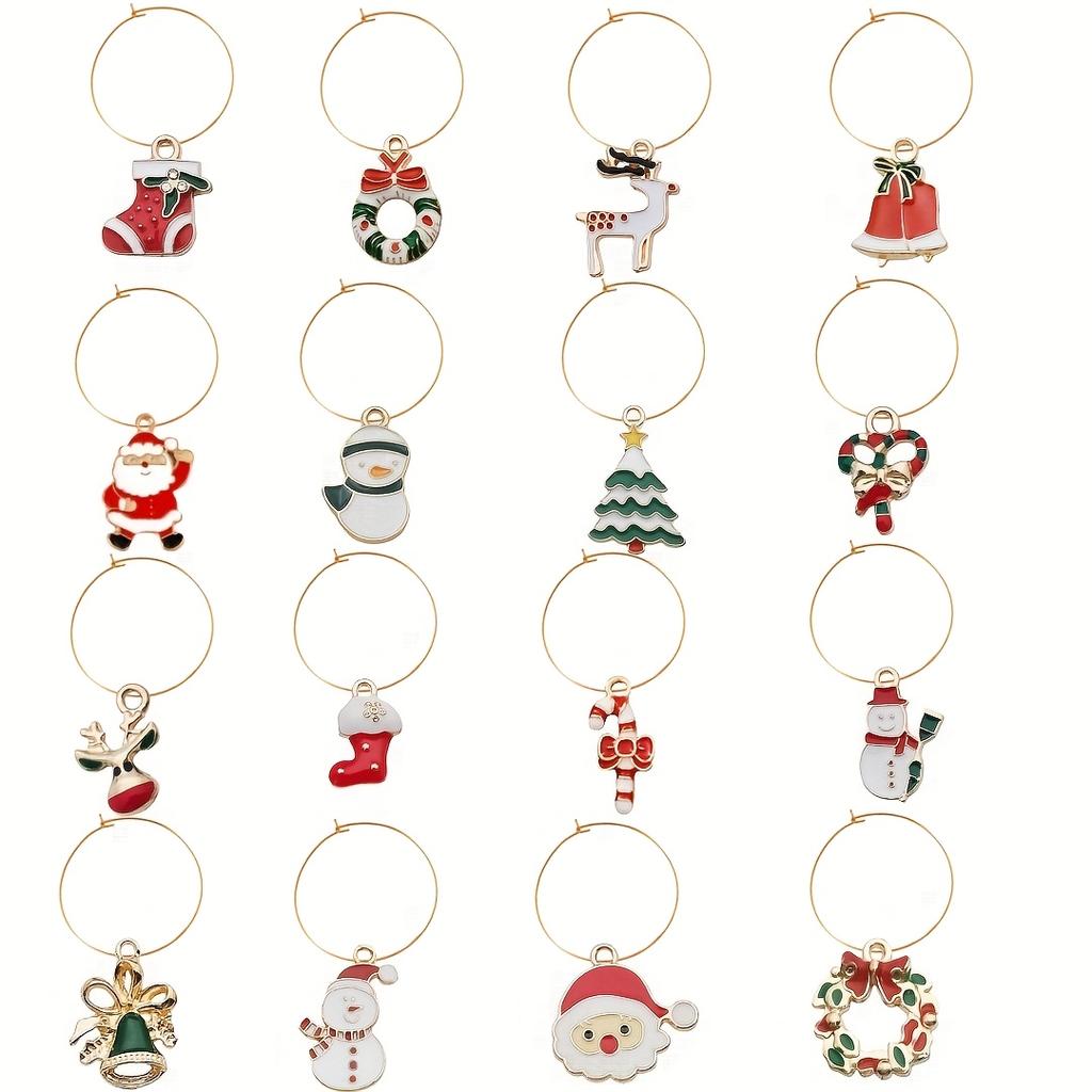 16-Piece Christmas Wine Glass Charm & Goblet Identifier Set for Holiday Tasting Parties and Gifts