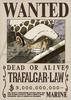 One Piece Wanted Poster Trafalgar Law 3 Billion Official Navy Wanted Poster Official Merchandise