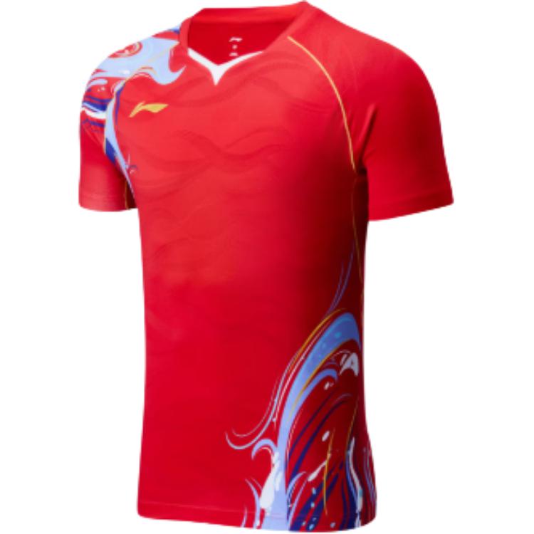 Li-Ning Color Block Printed V-Neck Short Sleeve Badminton Shirt Unisex Tops Standard-White AAYU229-2