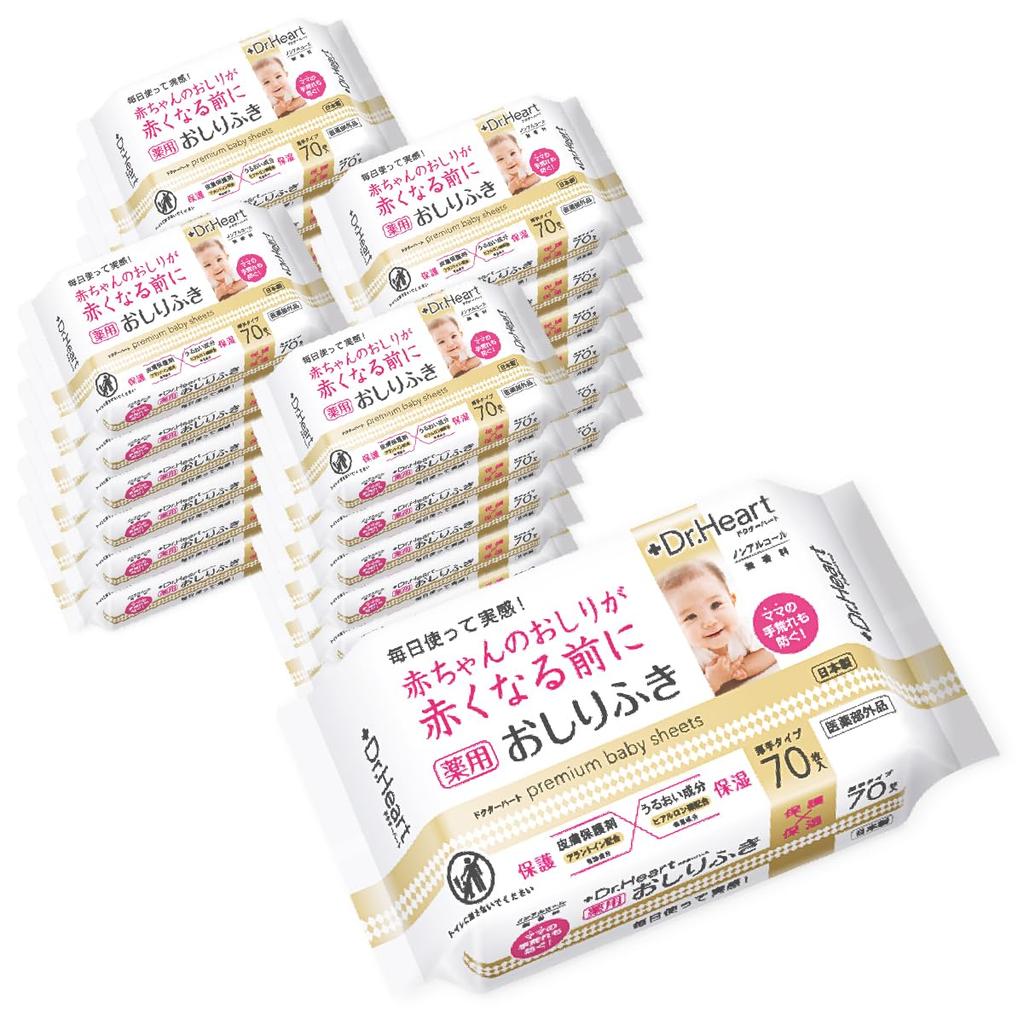 Șervețele medicamentoase pentru bebeluși foi x 24 bucăți alantoină hialuronic naștere bebeluș mare în vrac mână fundul bebelușului umed Japan Made in Japan Transpirații nocturne Doctor Heart