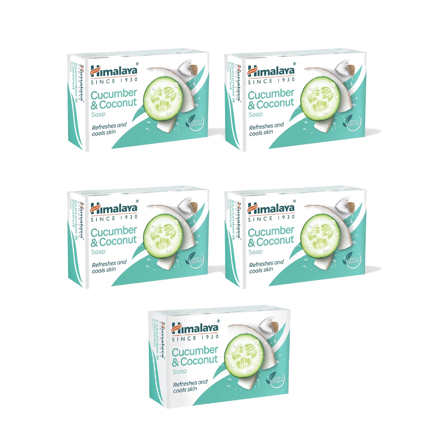 

Himalaya Травяное мыло с огурцом и кокосом для мужчин и женщин, 125 г каждое, упаковка из 5 штук, освежающее очищающее мыло для кожи
