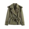 Women's Western-style Solid Color Belted Short Jacket Trench Coat Outerwear