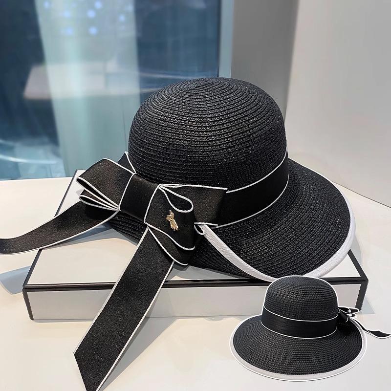 

Hat Female Summer Retro Bow Straw Hat Travel Vacation Big Eaves Beach Sun Hat Female Shade Sun Protection Adjustable чорний