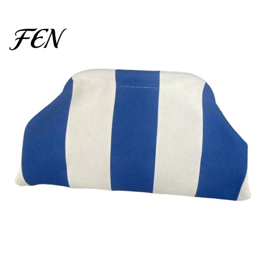 Toiletry Storage Bag Women Woven Striped Clutch Purse, Large Capacity Kiss Lock Organizer Pouch Cosmetic Pouch, Summer Beach Vacation Evening Dumpling
