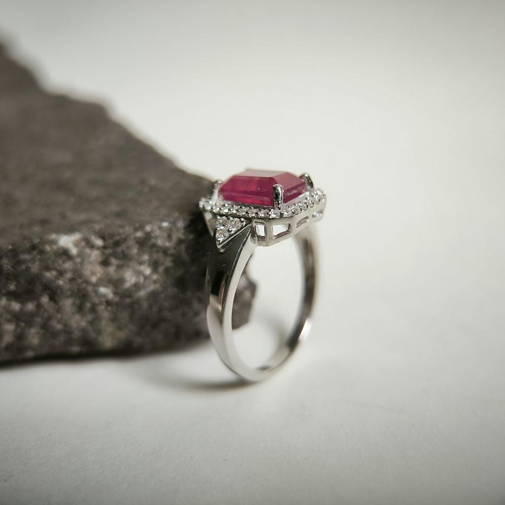 Серебряное кольцо с натуральным рубином, вес изделия 3,64 гр (2187950)