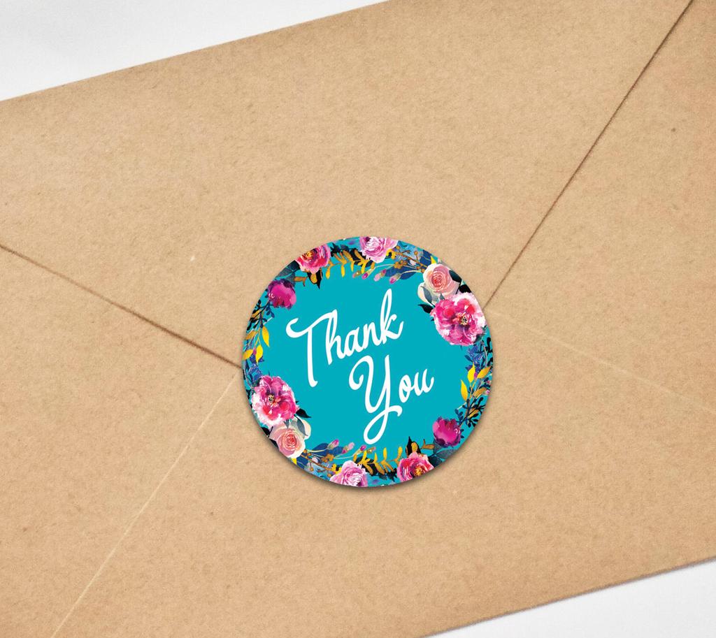 Darling Souvenir Round 45 Pcs Floral & Vines Border Black Thank You Stickers Envelope Seal-1.6