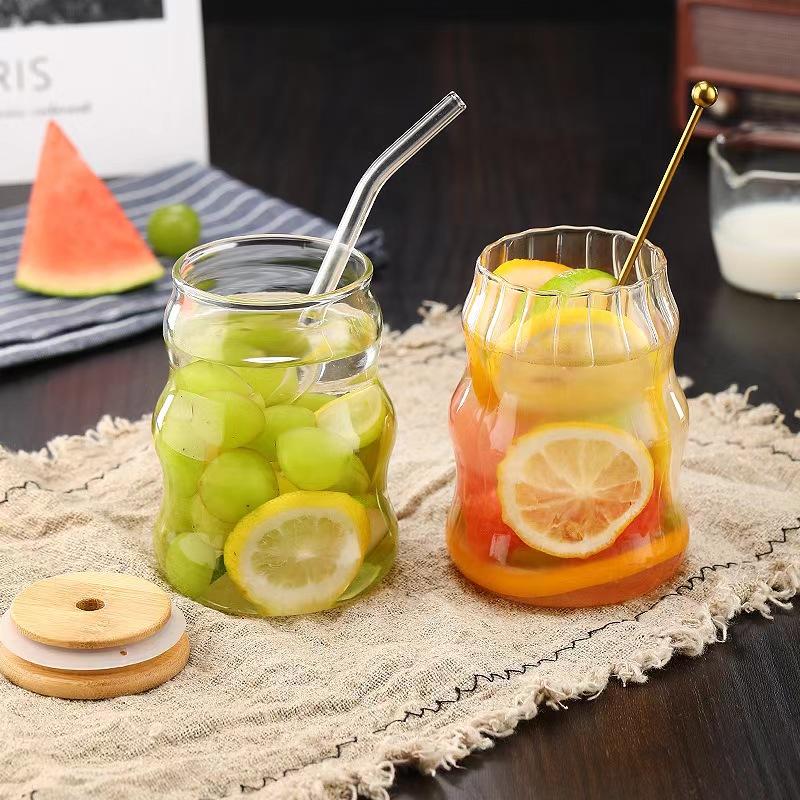 4/6PCS INS Glass Cup Heat-resistant Tumbler Drinkware Transparent Tea Juice Milk Coffee Mug Stripe Beer Mug Party Gift