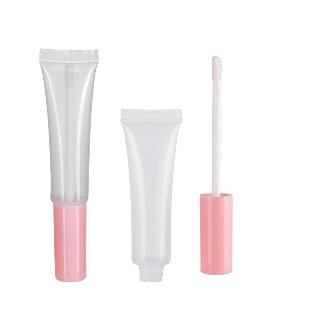 15ml Clear Squeeze Lip Gloss Tube with Brush, Slanted White Tip for Lip Glaze, Soft Long Cosmetic Packaging