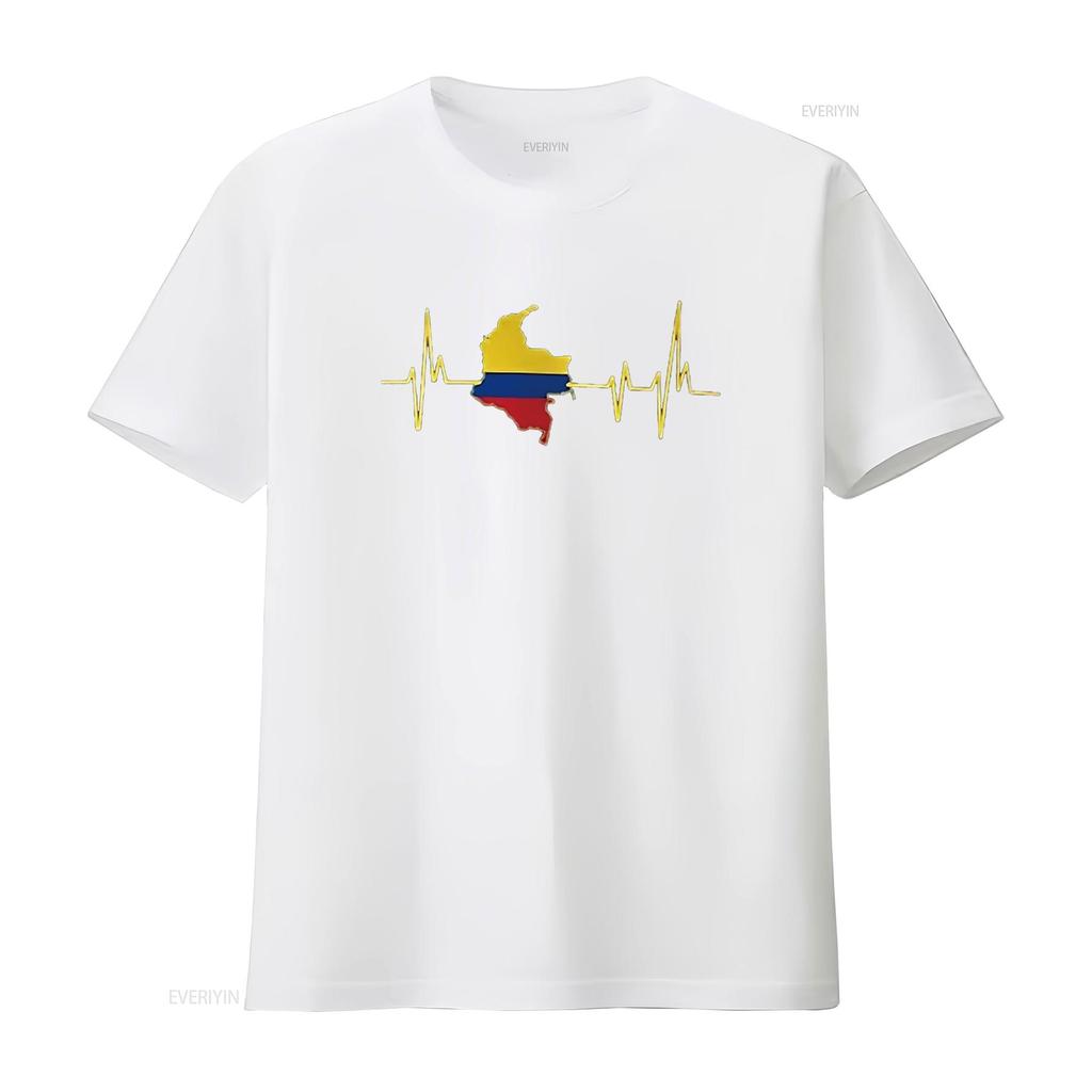 Mens Heartbeat Design Colombian Flag Colombia T Shirt Black vintage Washed Versatile Casual Stretched graphic designer clothes
