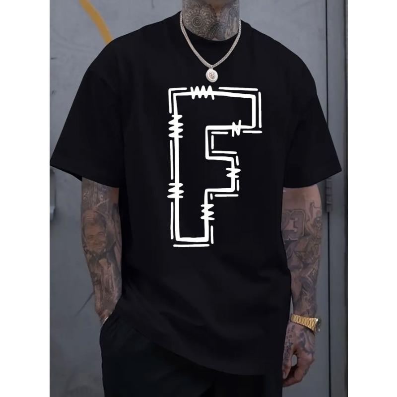 

European sizes Simple and stylish F-letter printed men s round neck short sleeved T-shirt, comfortable and breathable casual sports top suitable S чёрный