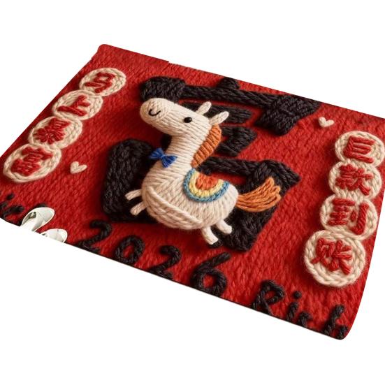 

Красный коврик на китайский Новый год 2026 год Лошади Коврик для душа Нескользящий Добро пожаловать 40x60cm