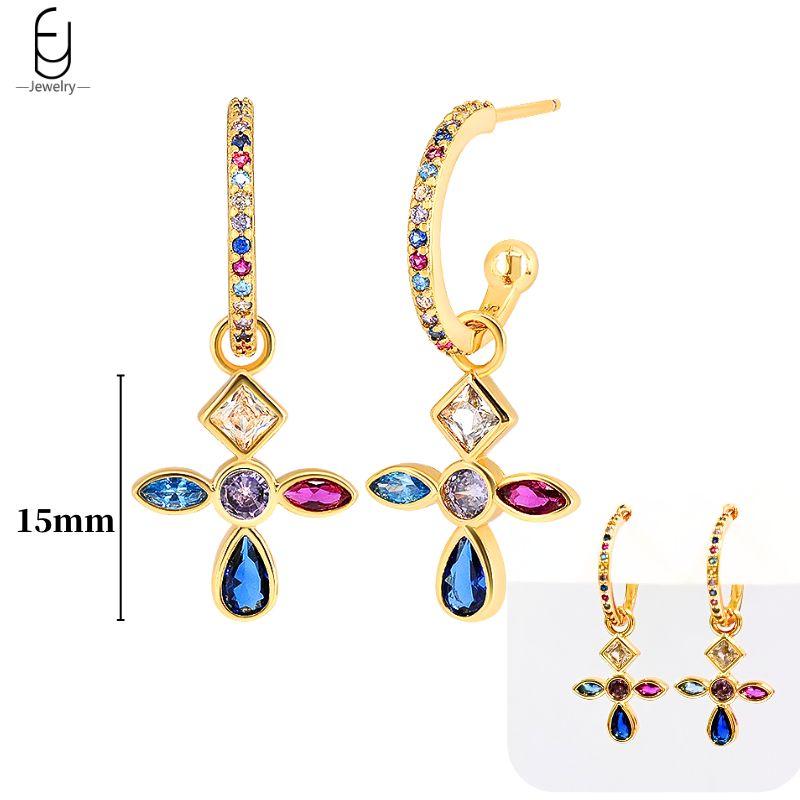 925 Silver Ear Buckles Fashion Hoop Earrings Colorful Crystal Pendants Gold Earring Premium Luxury Women's Jewelry Gift